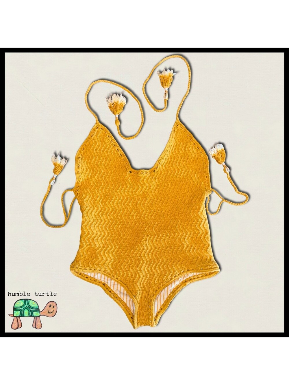 She Made Me Essential Crochet One-Piece Swimsuit S/M Mustard Yellow | EUC